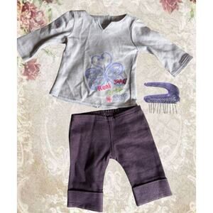 American Girl Doll Real Me Butterfly Outfit Purple Top Pants Hair Pick AG
